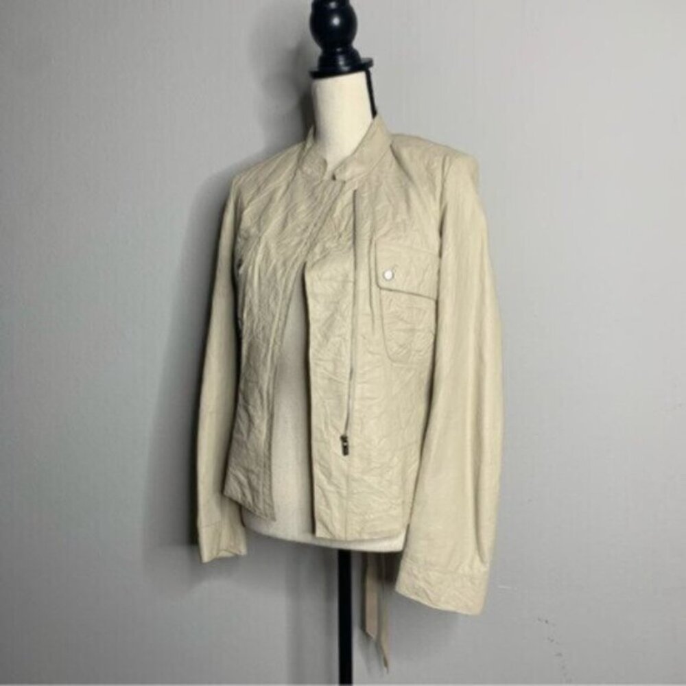 Time Postmodern Cream Leather Jacket - image 5